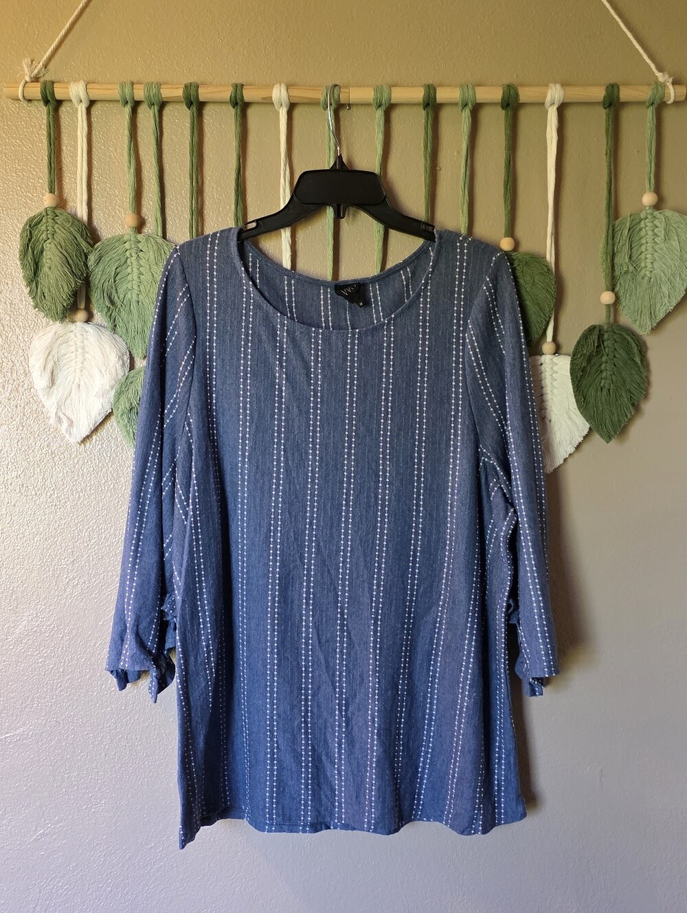 W5 Blue Stripe Ruffle Sleeve Blouse